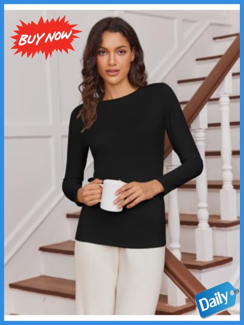 Fleece Lined Thermal Long Sleeve Boat Neck Undershirt Top - Picture 2 of 6